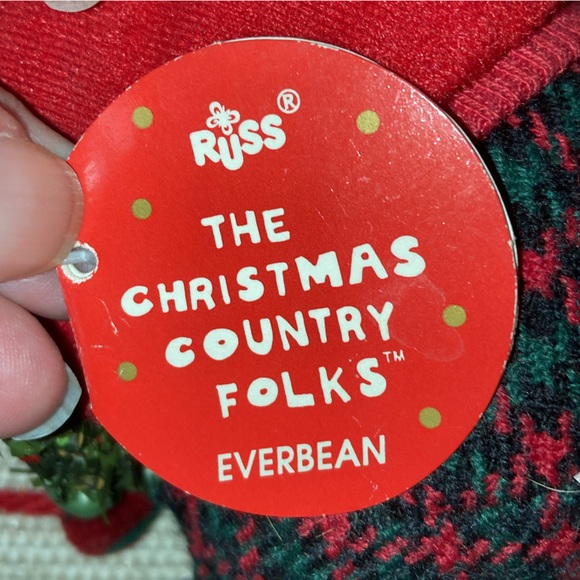 VINTAGE RUSS BERRIE COUNTRY FOLKS FROG SHELF SITTER WITH WREATH “EVERBEAN” - Picture 5 of 7